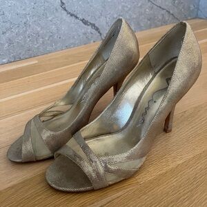 Nina Shimmering Gold Peep-Toe Heels